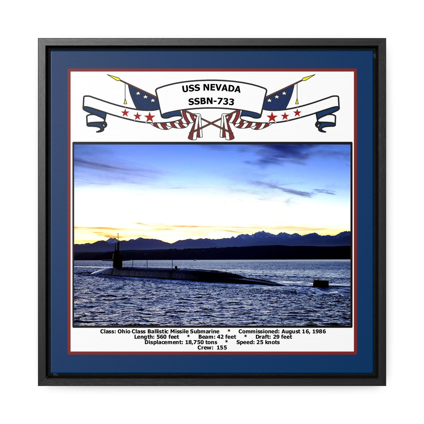 USS Nevada SSBN-733 Navy Floating Frame Photo Front View