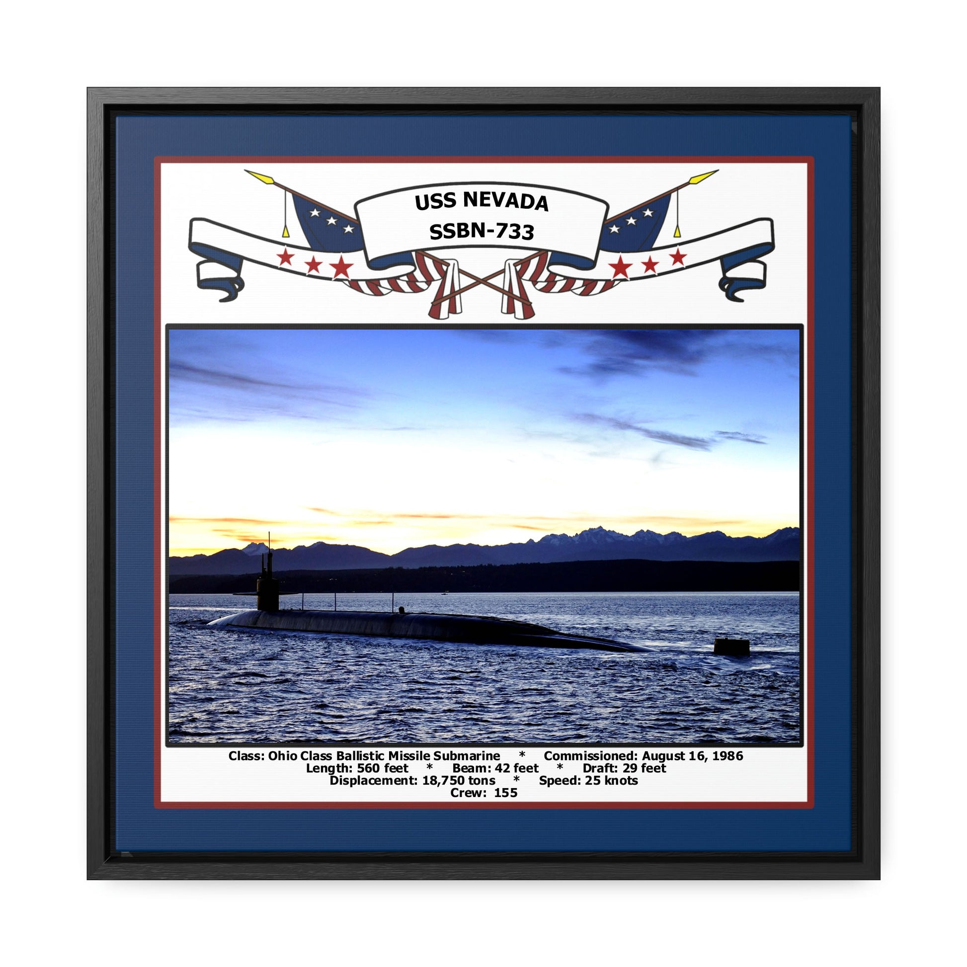 USS Nevada SSBN-733 Navy Floating Frame Photo Front View