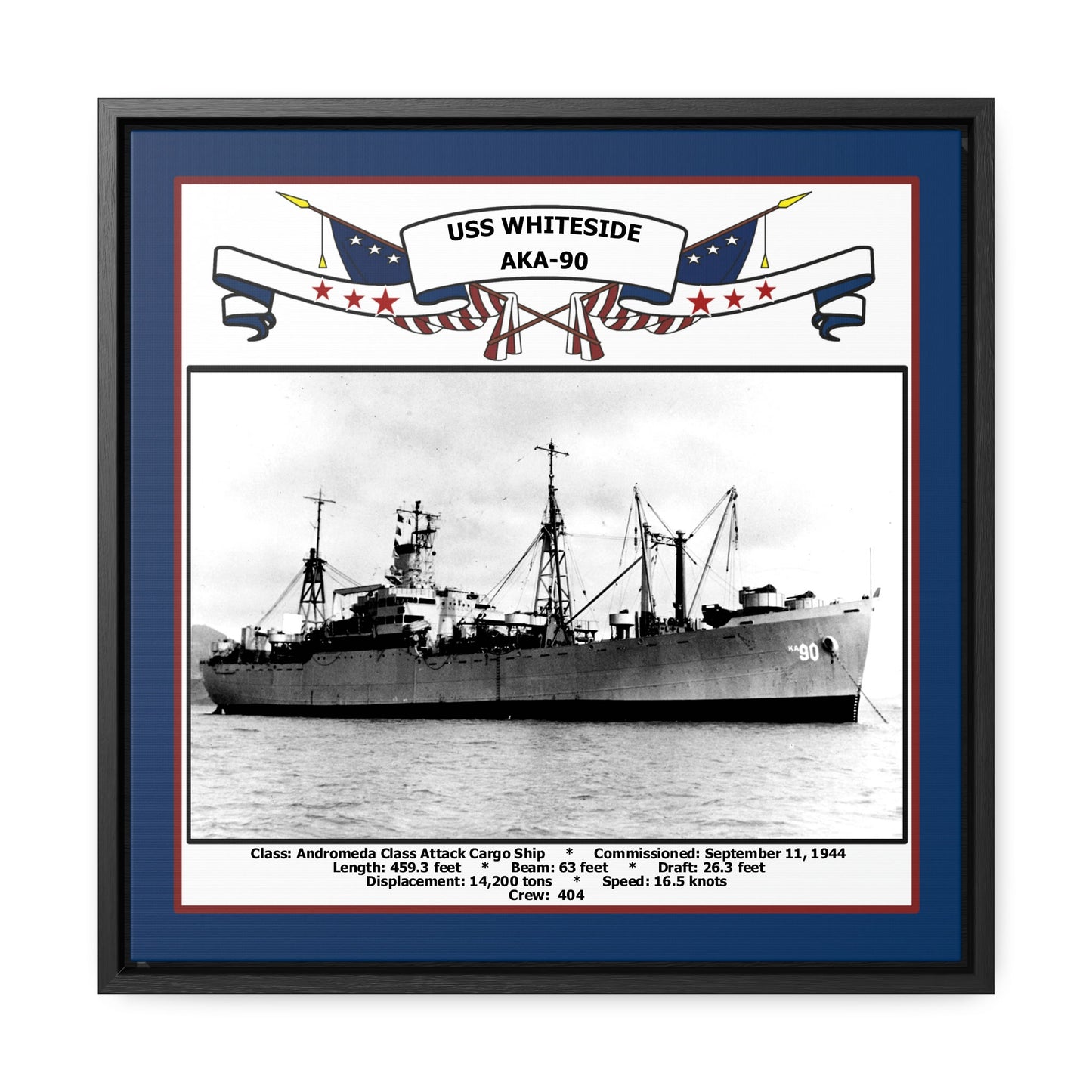 USS Whiteside AKA-90 Navy Floating Frame Photo Front View