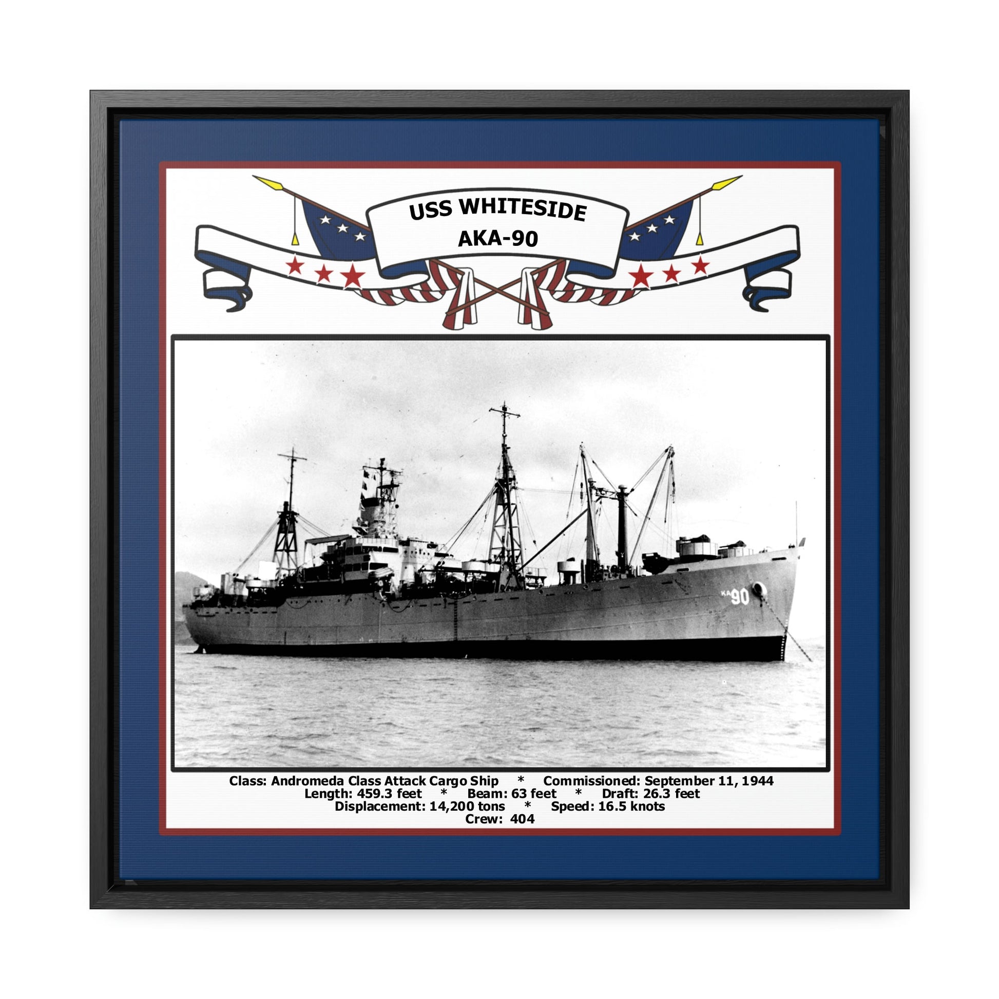 USS Whiteside AKA-90 Navy Floating Frame Photo Front View