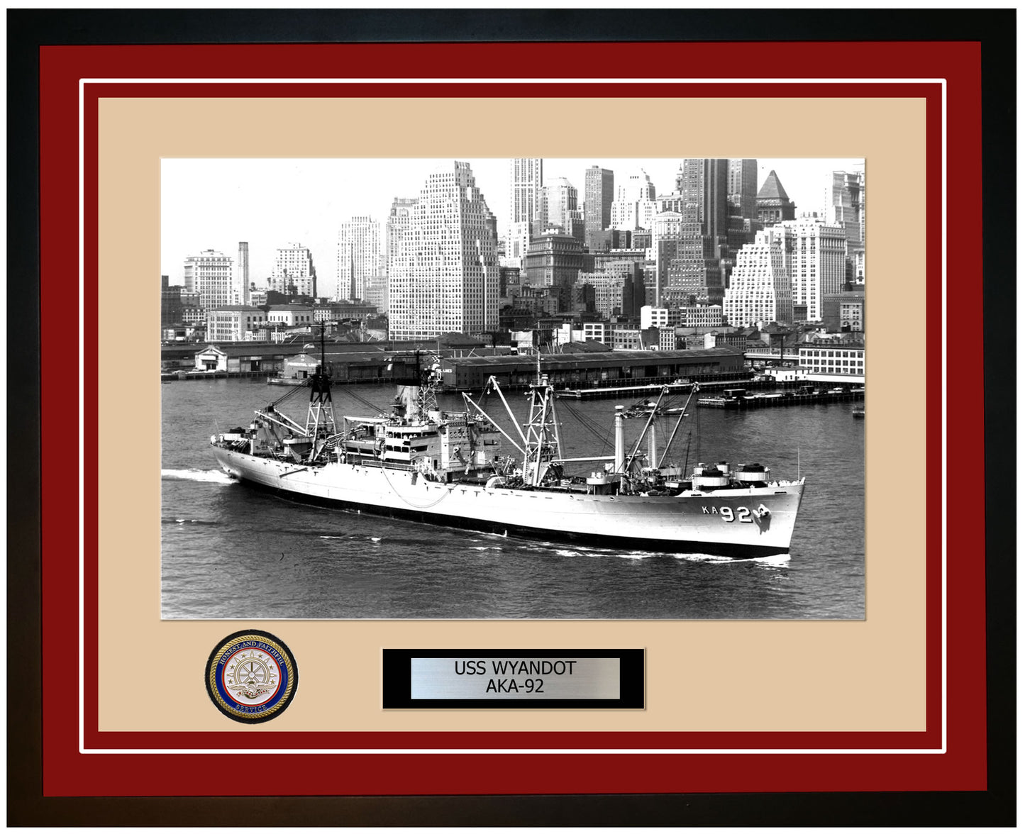 USS Wyandot AKA-92 Framed Navy Ship Photo Burgundy