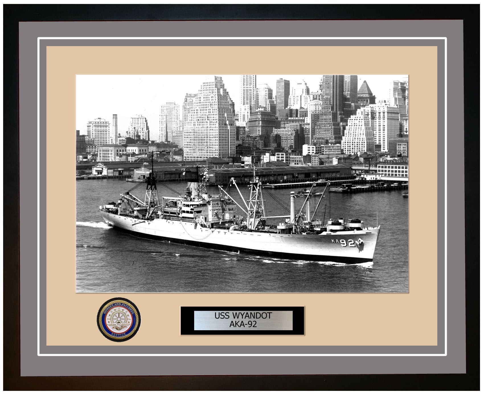 USS Wyandot AKA-92 Framed Navy Ship Photo Grey