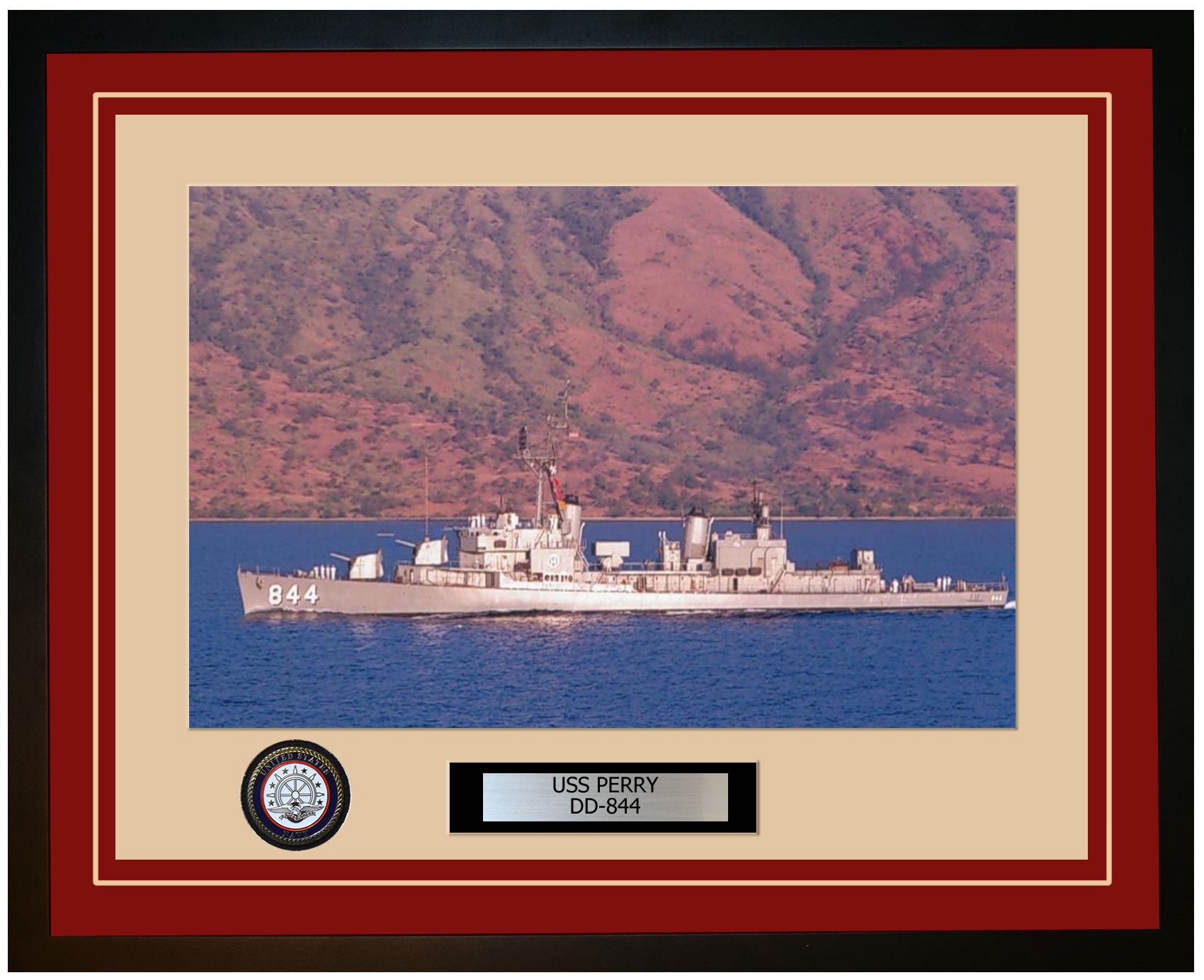 USS PERRY DD-844 Framed Navy Ship Photo Burgundy