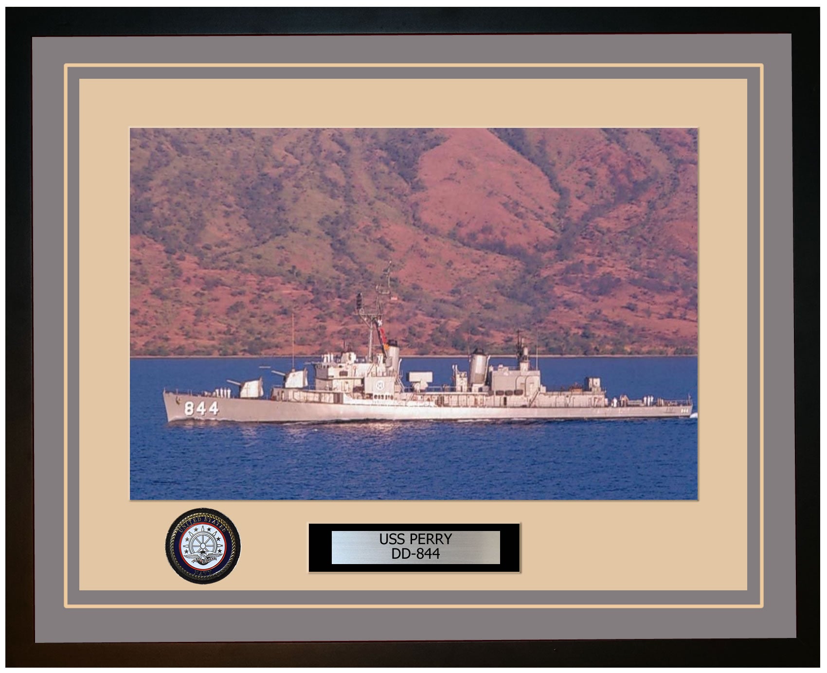 USS PERRY DD-844 Framed Navy Ship Photo Grey