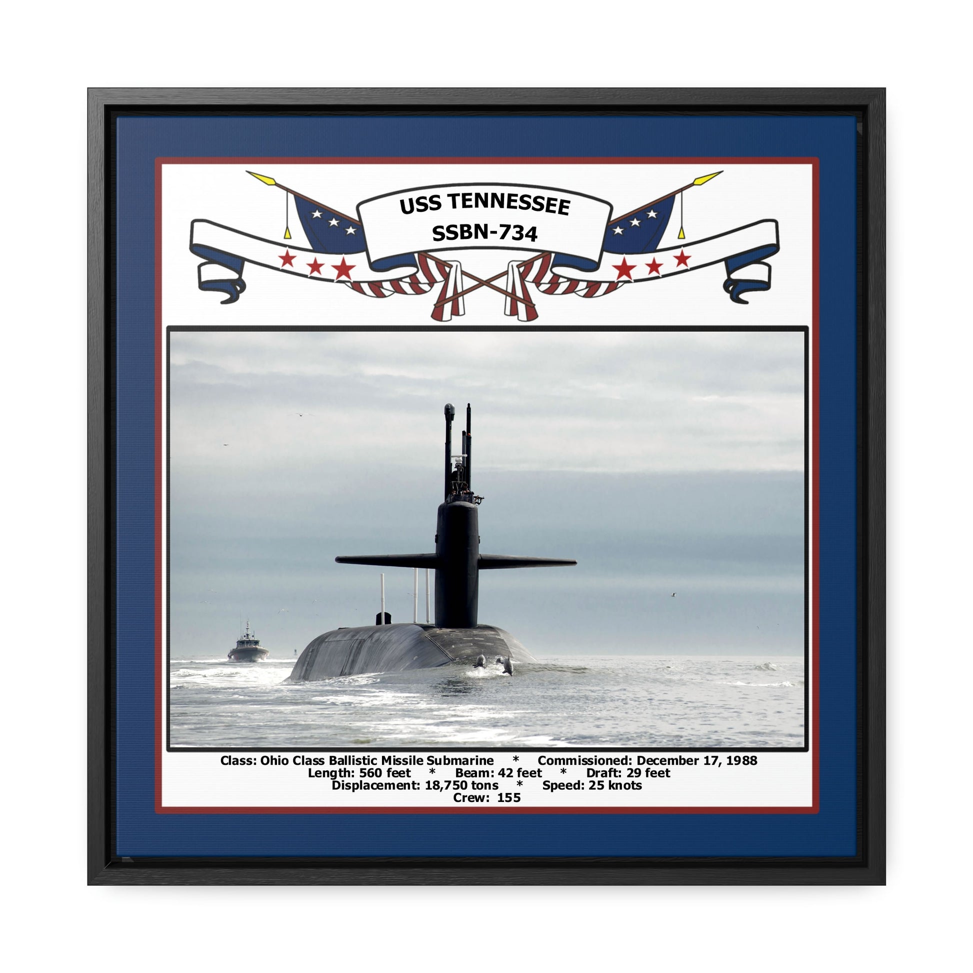 USS Tennessee SSBN-734 Navy Floating Frame Photo Front View