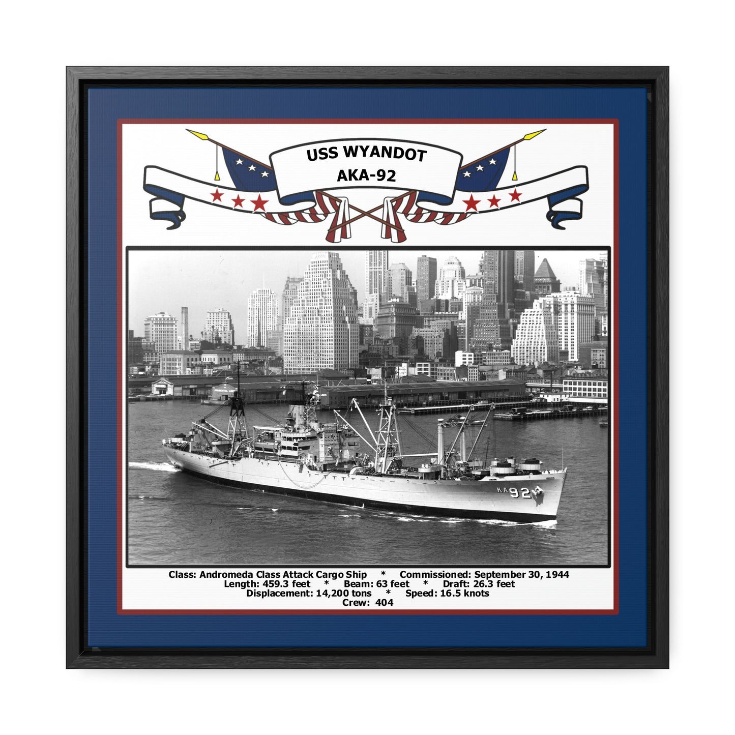 USS Wyandot AKA-92 Navy Floating Frame Photo Front View