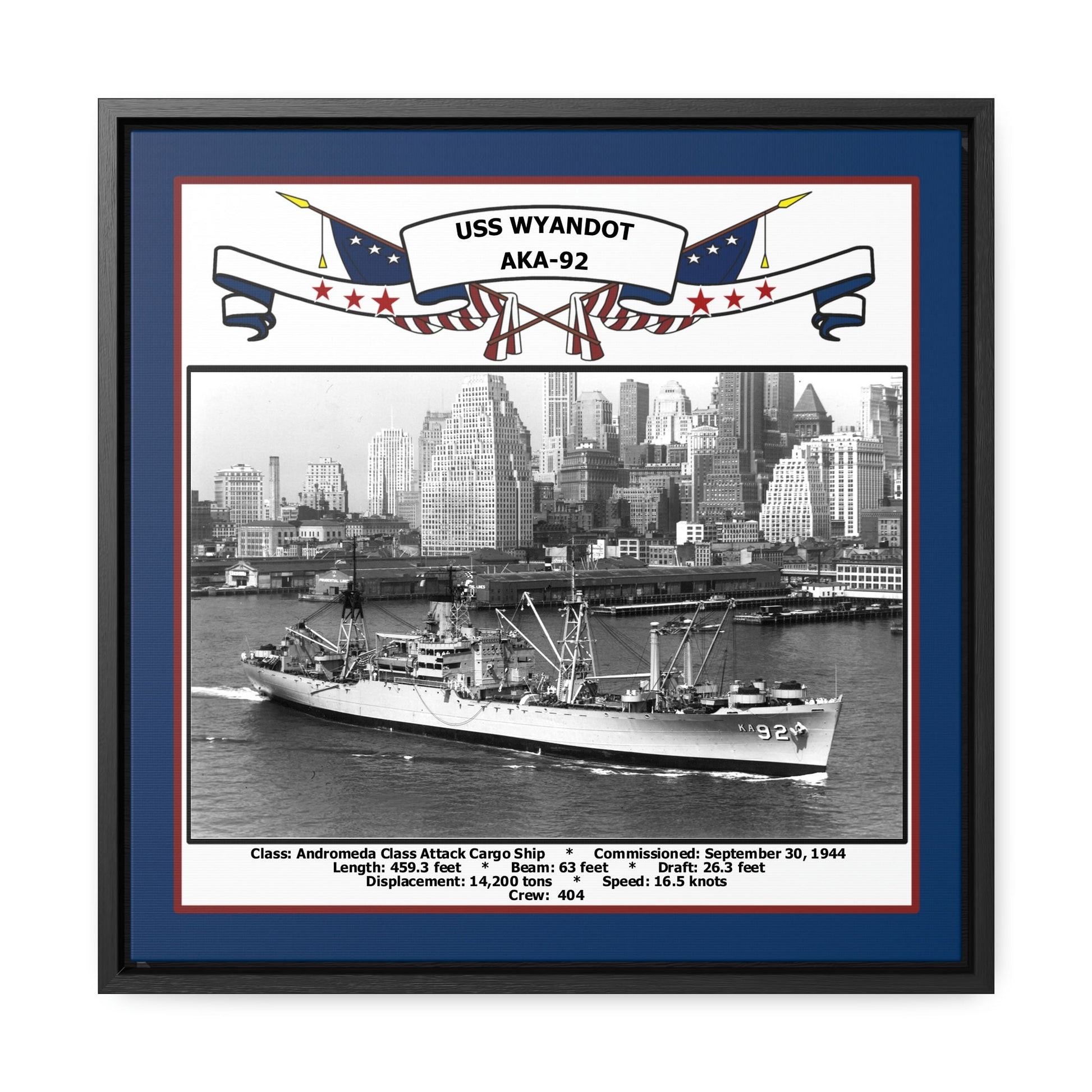 USS Wyandot AKA-92 Navy Floating Frame Photo Front View