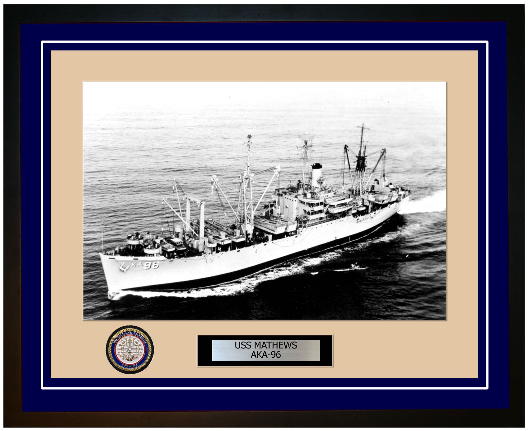 USS Mathews AKA-96 Framed Navy Ship Photo Blue