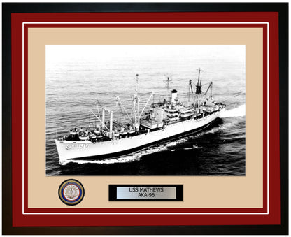 USS Mathews AKA-96 Framed Navy Ship Photo Burgundy