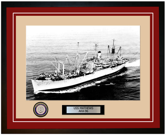 USS Mathews AKA-96 Framed Navy Ship Photo Burgundy