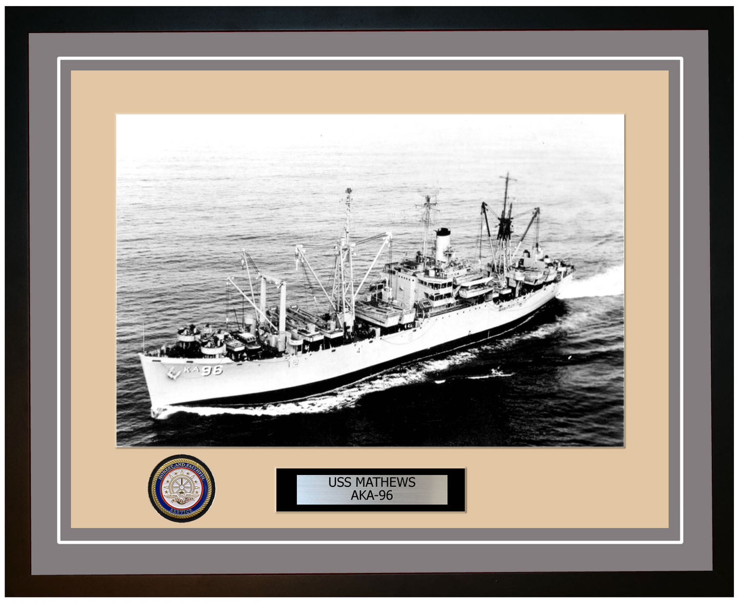 USS Mathews AKA-96 Framed Navy Ship Photo Grey
