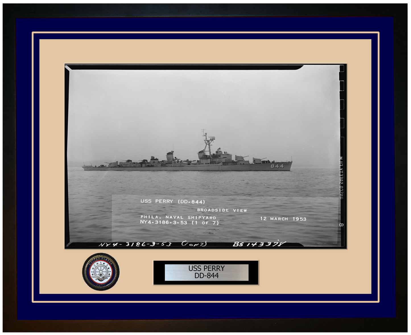 USS PERRY DD-844 Framed Navy Ship Photo Blue