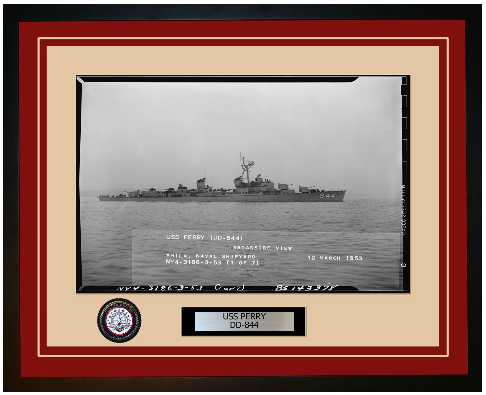 USS PERRY DD-844 Framed Navy Ship Photo Burgundy