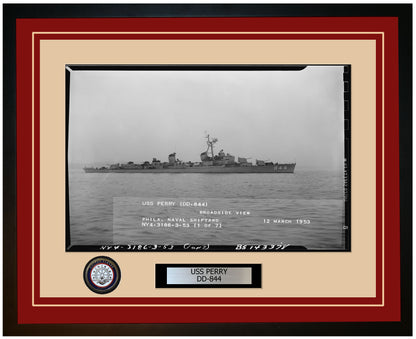 USS PERRY DD-844 Framed Navy Ship Photo Burgundy