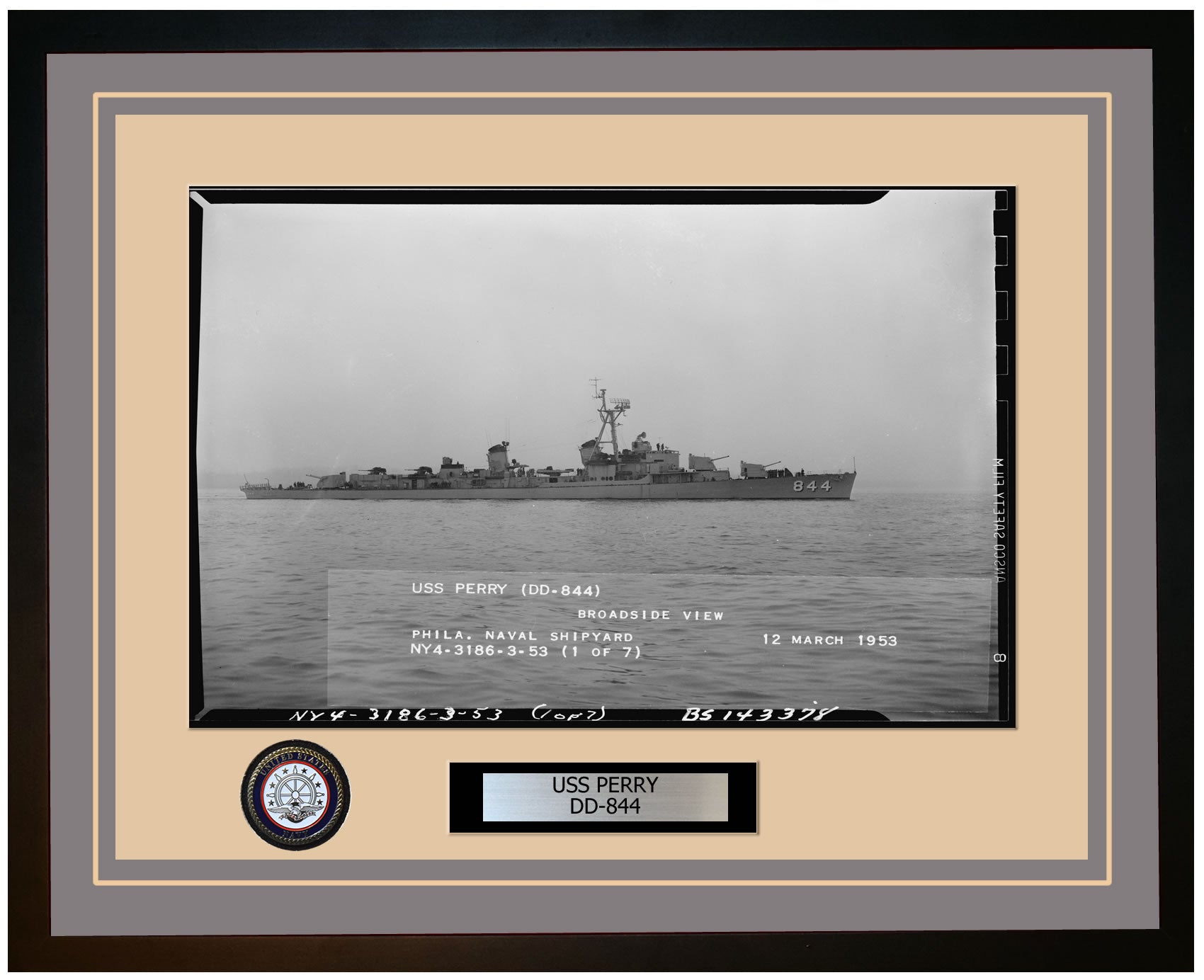 USS PERRY DD-844 Framed Navy Ship Photo Grey