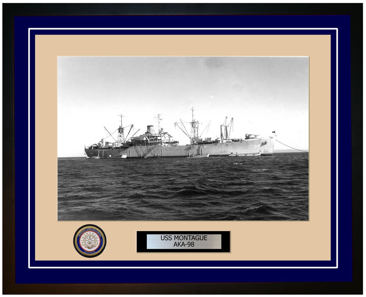 USS Montague AKA-98 Framed Navy Ship Photo Blue