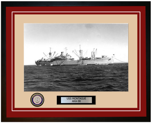 USS Montague AKA-98 Framed Navy Ship Photo Burgundy