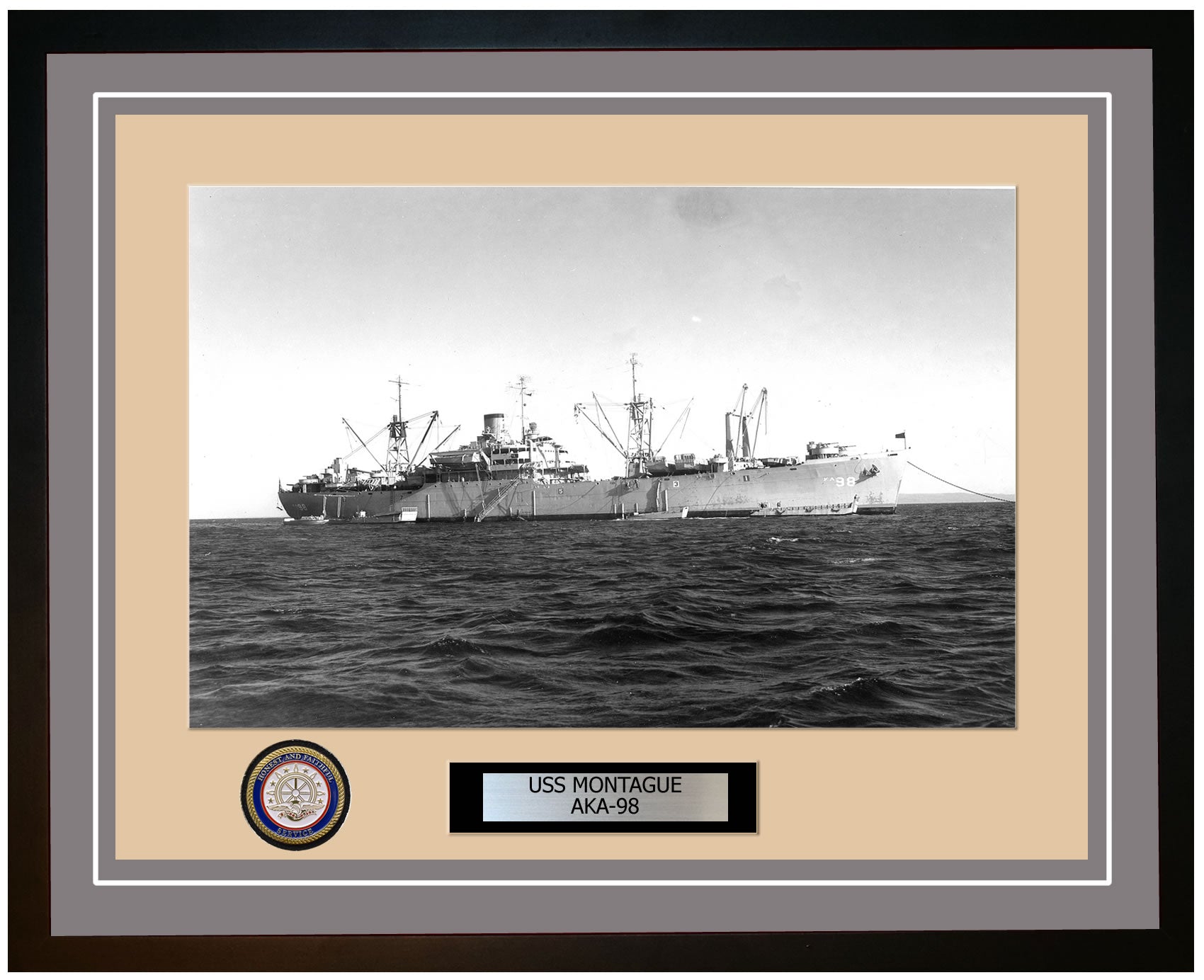 USS Montague AKA-98 Framed Navy Ship Photo Grey