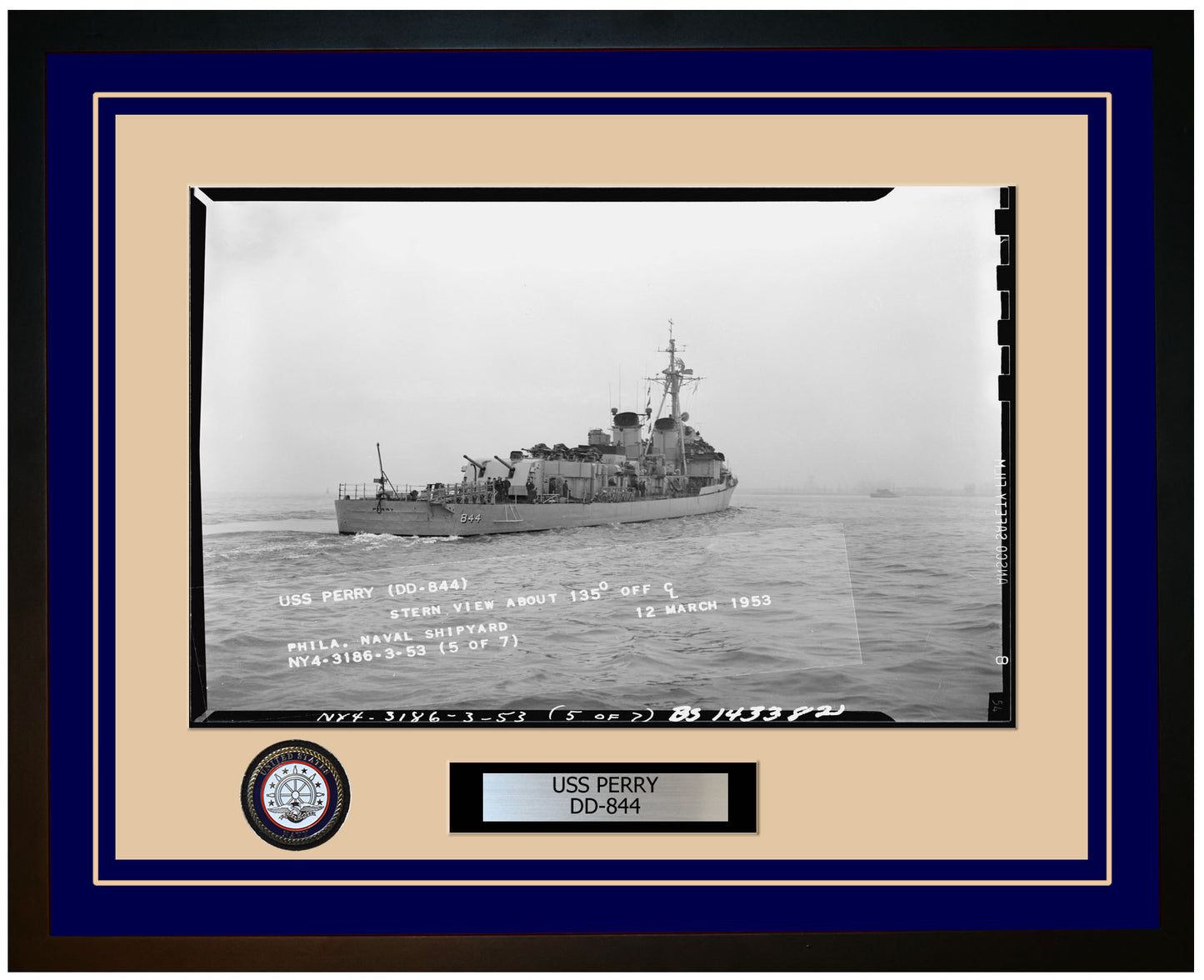 USS PERRY DD-844 Framed Navy Ship Photo Blue