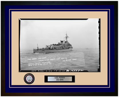 USS PERRY DD-844 Framed Navy Ship Photo Blue