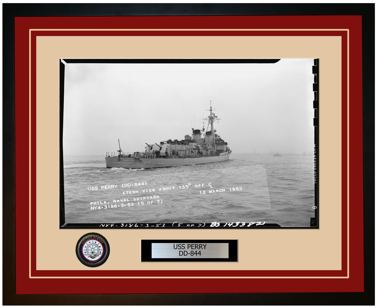 USS PERRY DD-844 Framed Navy Ship Photo Burgundy
