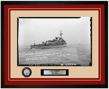 USS PERRY DD-844 Framed Navy Ship Photo Burgundy
