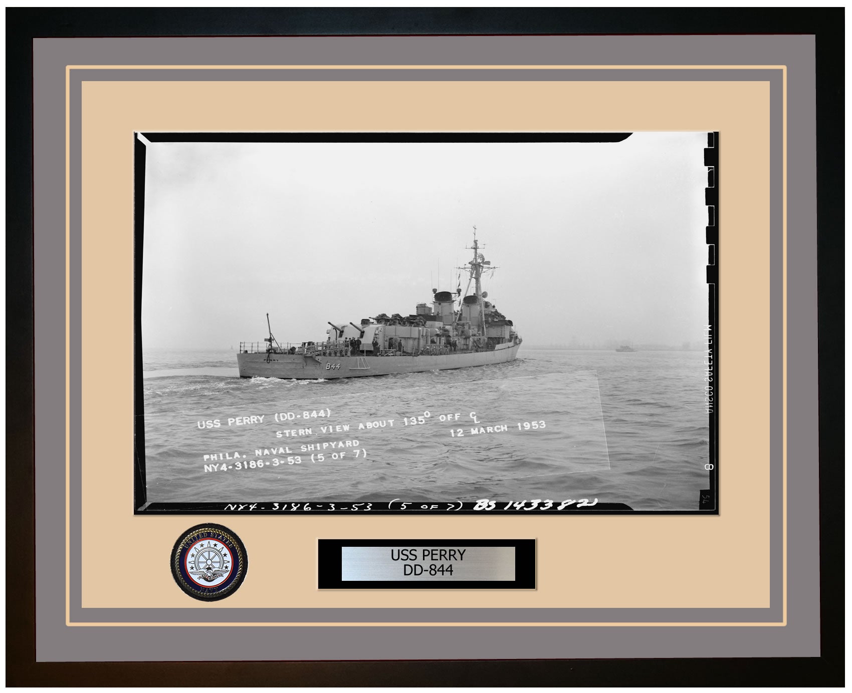 USS PERRY DD-844 Framed Navy Ship Photo Grey