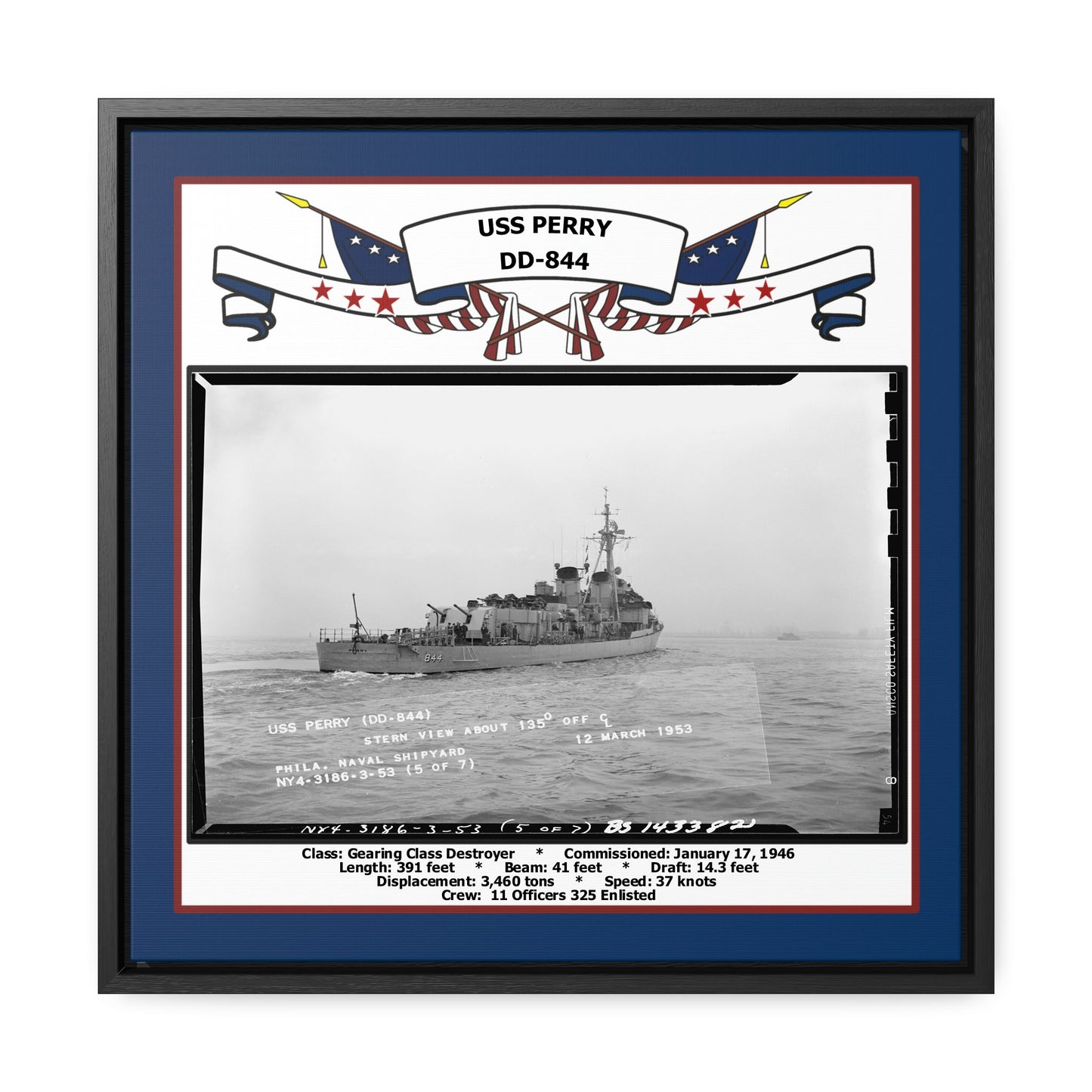 USS Perry DD-844 Navy Floating Frame Photo Front View