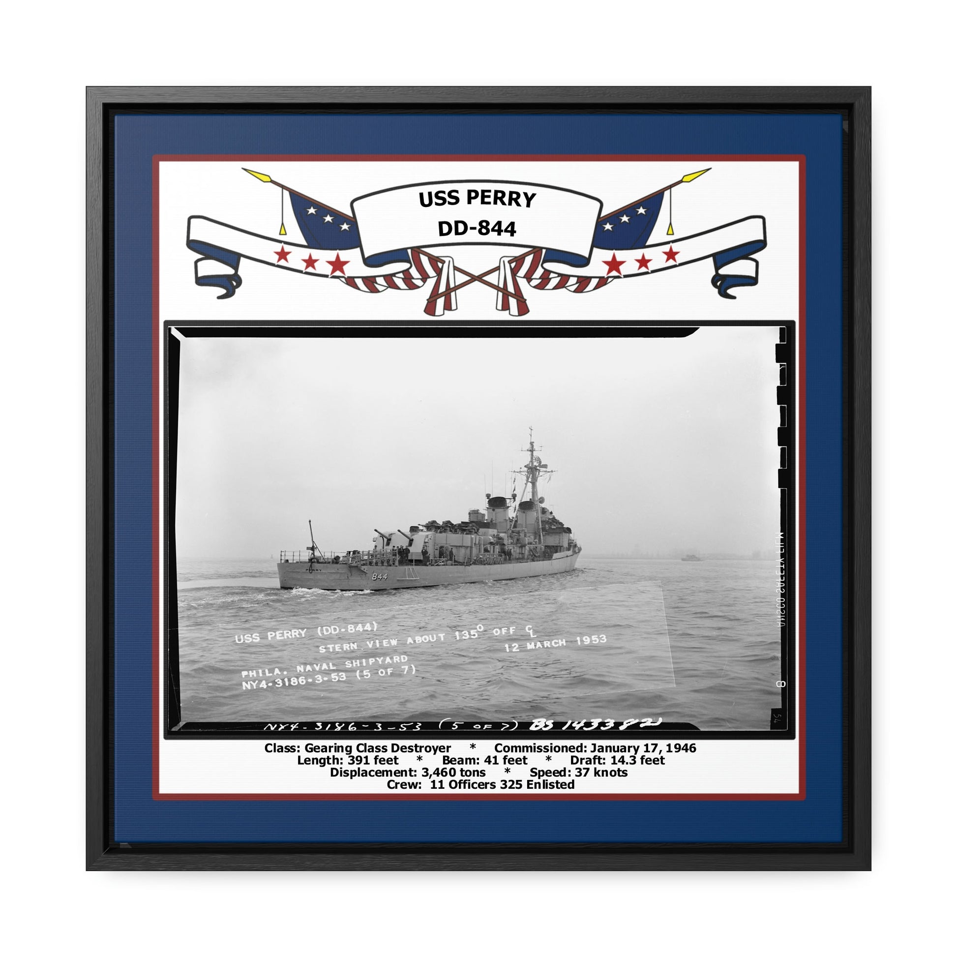USS Perry DD-844 Navy Floating Frame Photo Front View