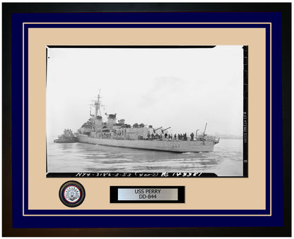 USS PERRY DD-844 Framed Navy Ship Photo Blue