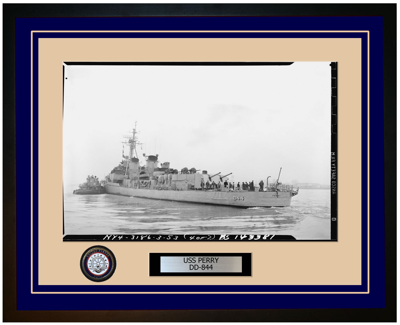 USS PERRY DD-844 Framed Navy Ship Photo Blue
