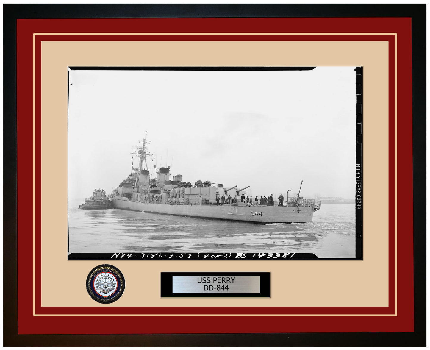 USS PERRY DD-844 Framed Navy Ship Photo Burgundy