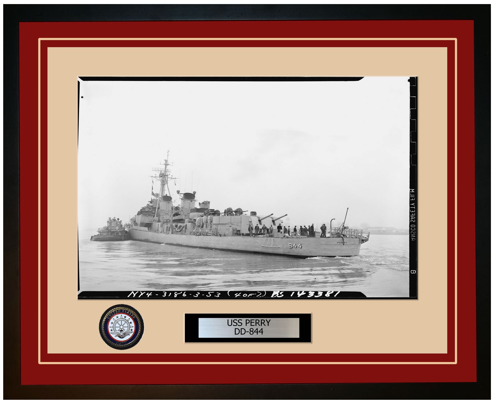 USS PERRY DD-844 Framed Navy Ship Photo Burgundy