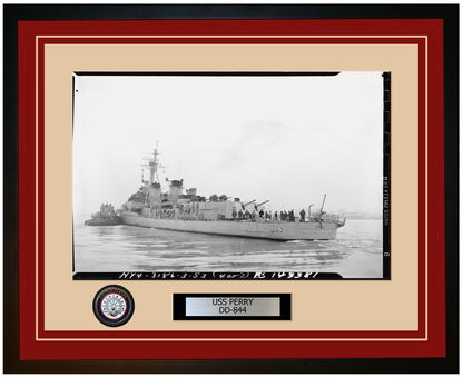USS PERRY DD-844 Framed Navy Ship Photo Burgundy