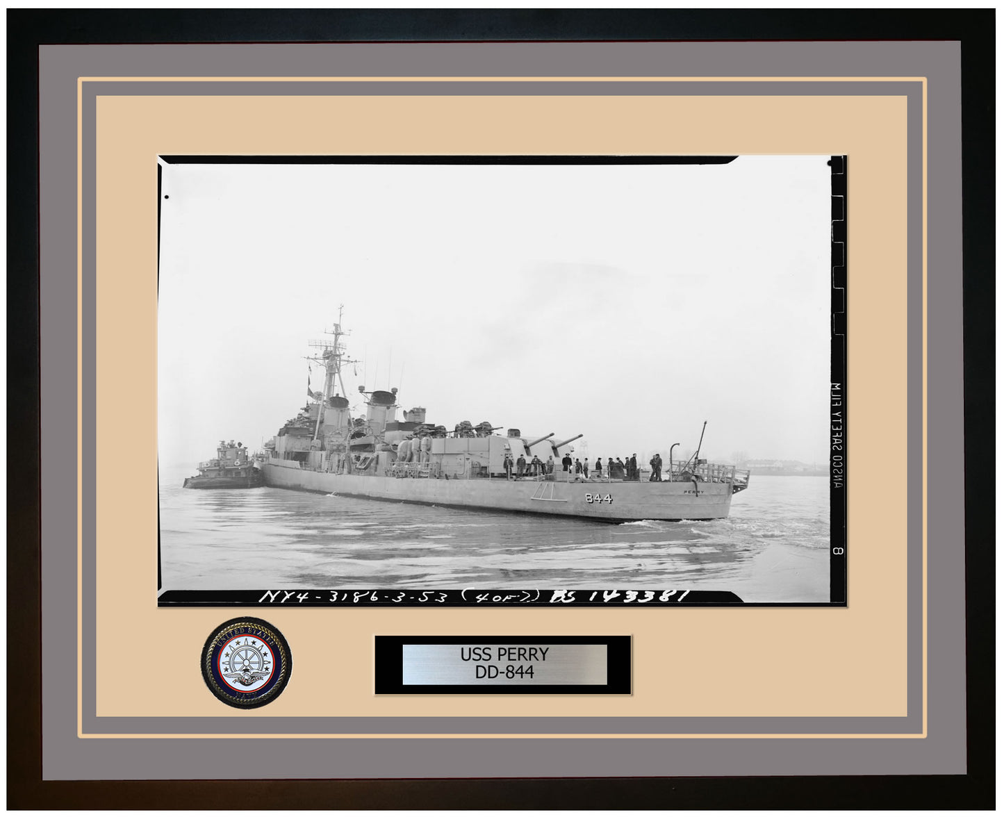 USS PERRY DD-844 Framed Navy Ship Photo Grey