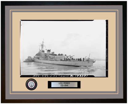 USS PERRY DD-844 Framed Navy Ship Photo Grey