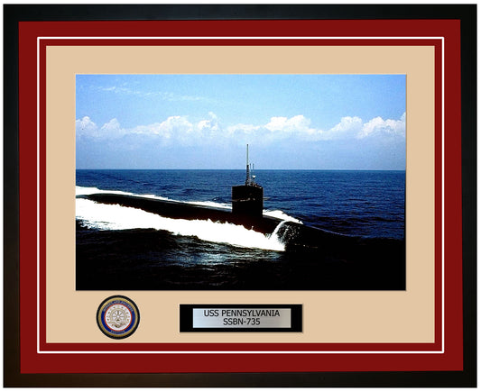 USS Pennsylvania SSBN-735 Framed Navy Ship Photo Burgundy
