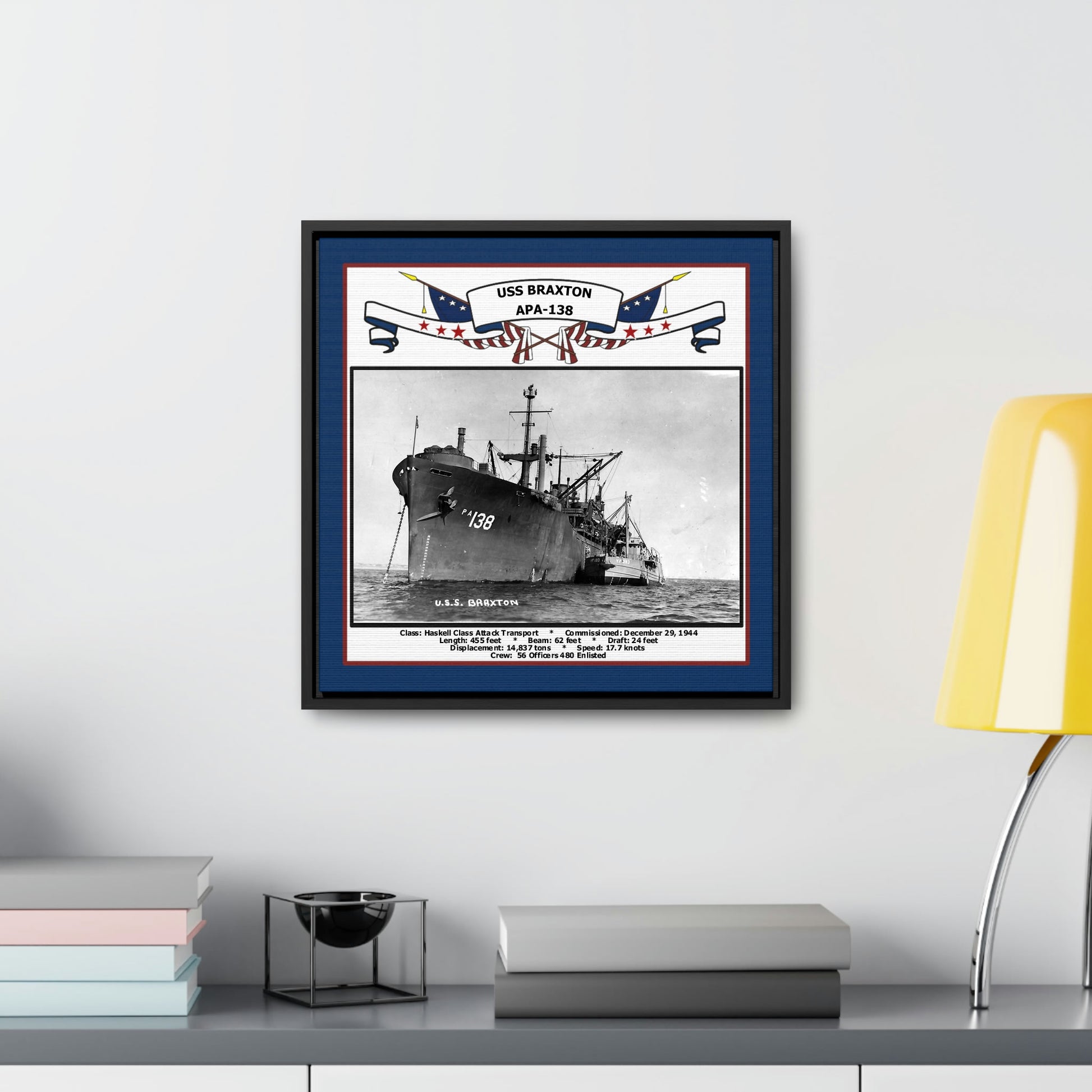 USS Braxton APA-138 Navy Floating Frame Photo Desk View