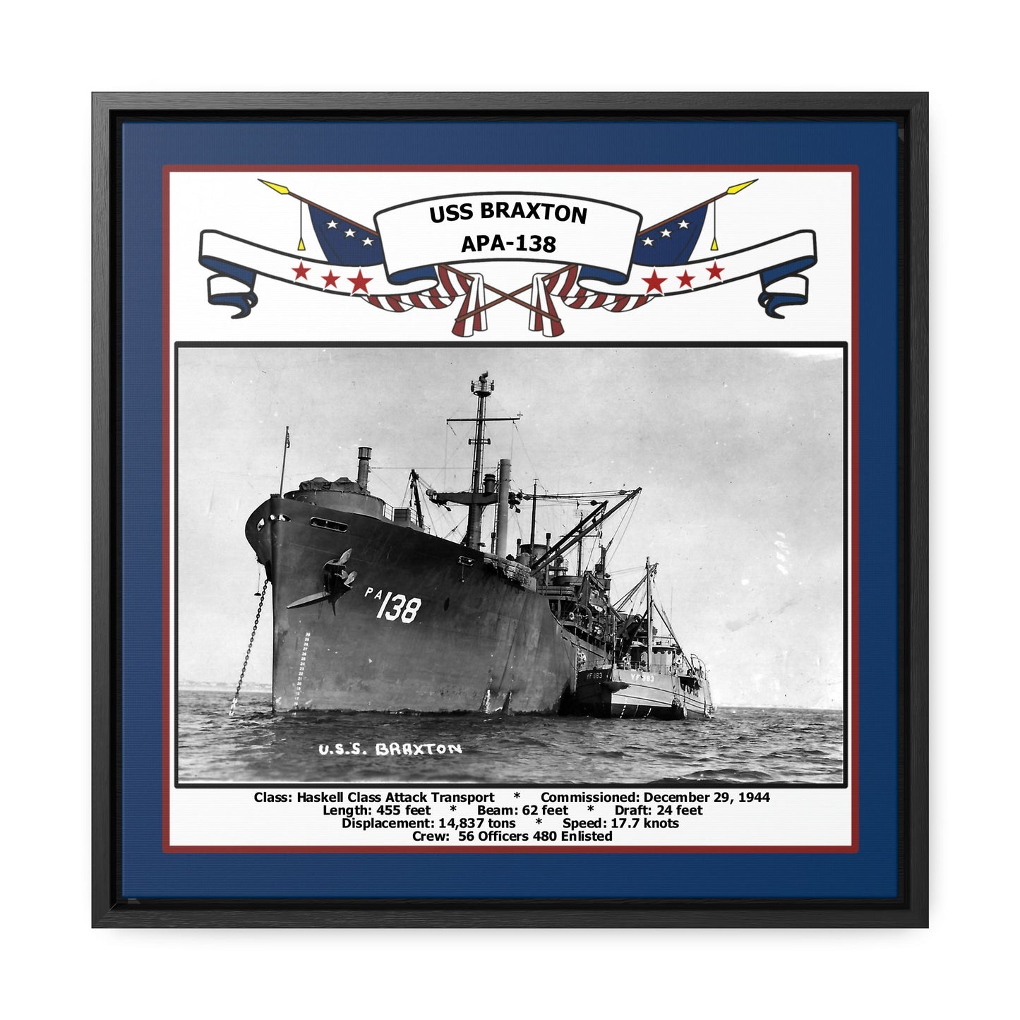 USS Braxton APA-138 Navy Floating Frame Photo Front View