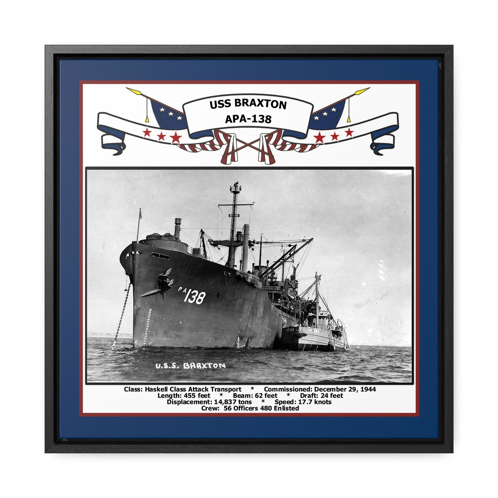 USS Braxton APA-138 Navy Floating Frame Photo Front View