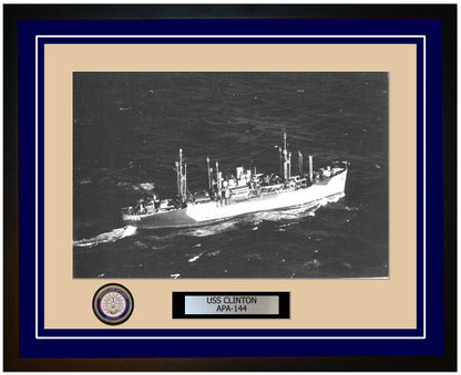 USS Clinton APA-144 Framed Navy Ship Photo Blue