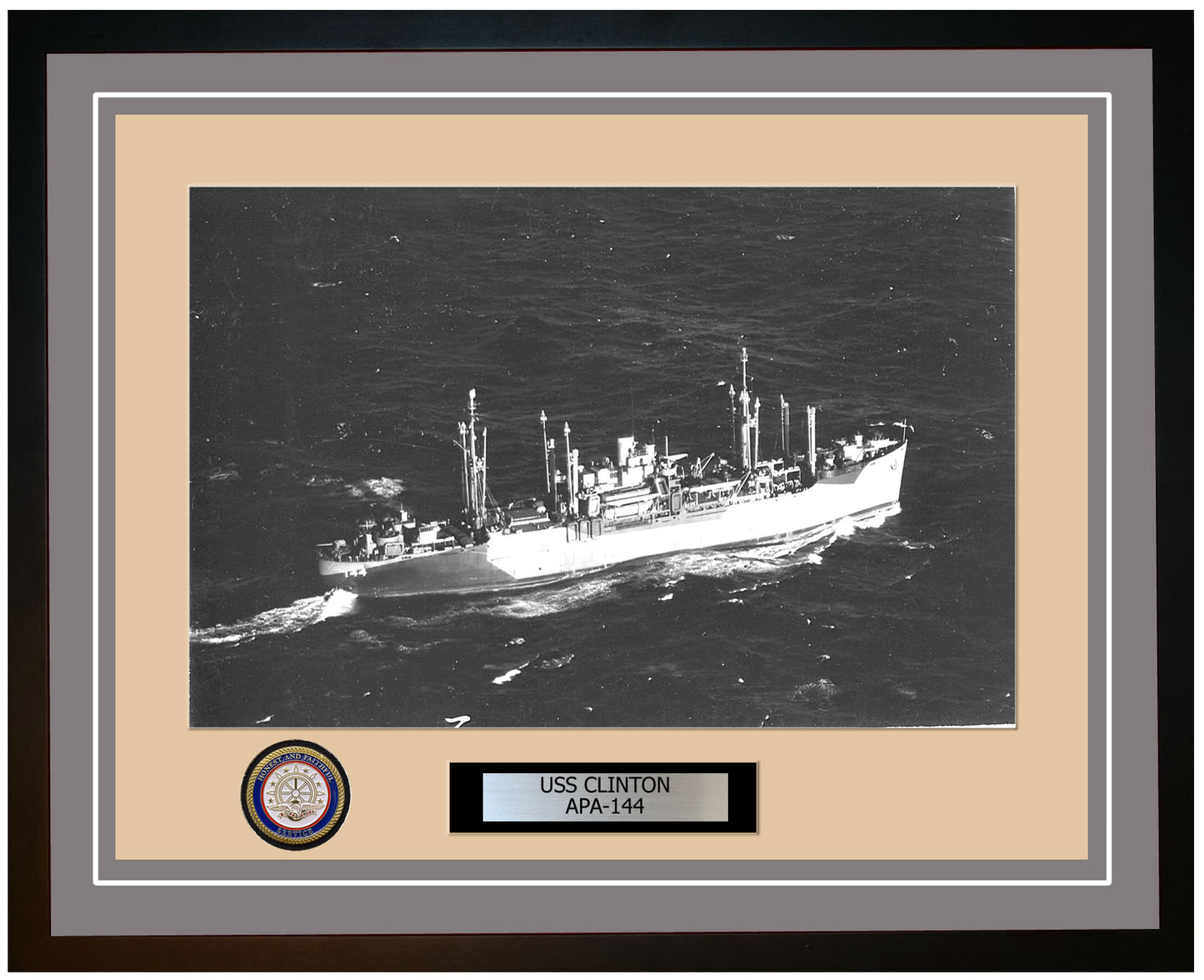 USS Clinton APA-144 Framed Navy Ship Photo Grey