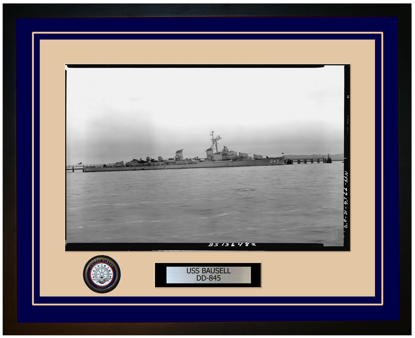 USS BAUSELL DD-845 Framed Navy Ship Photo Blue
