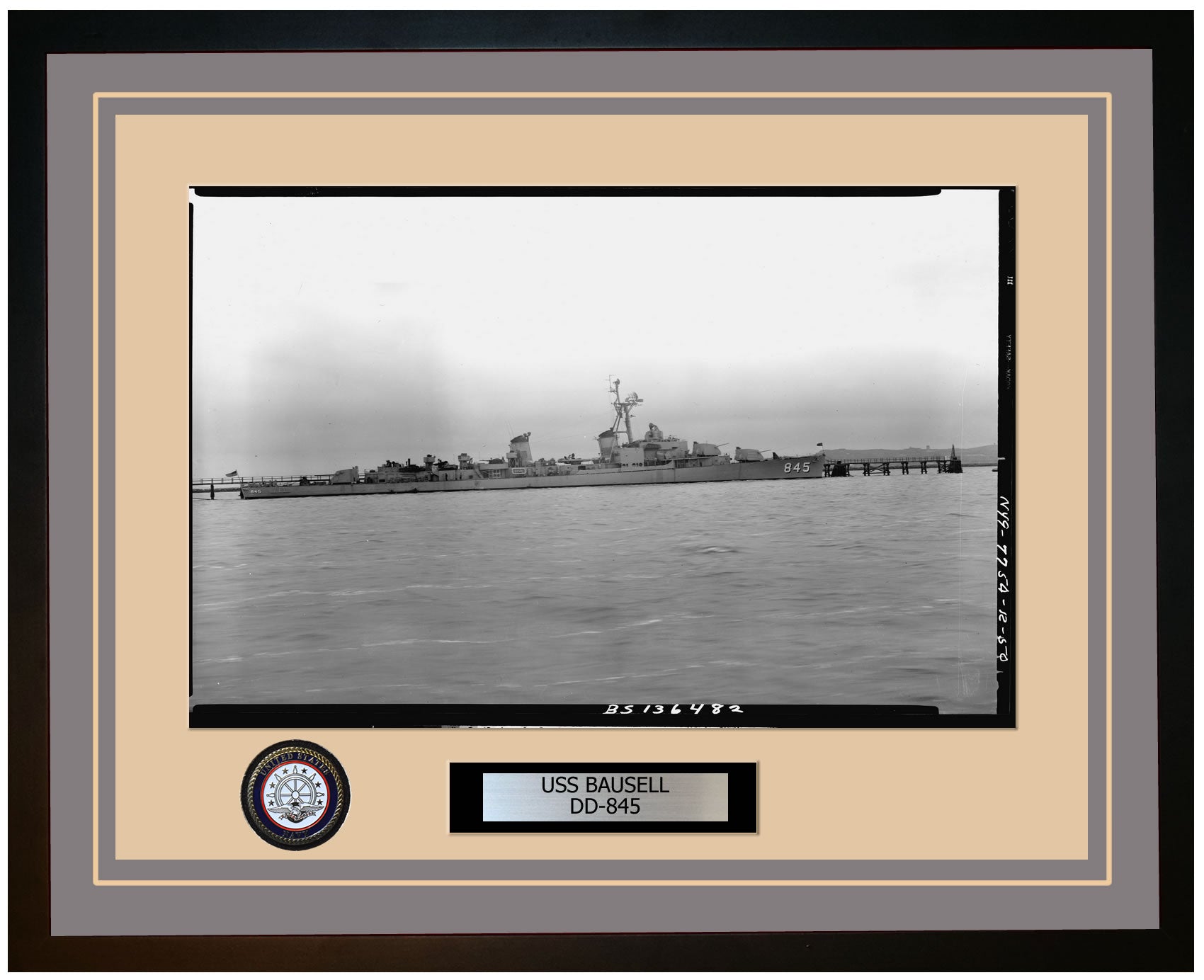 USS BAUSELL DD-845 Framed Navy Ship Photo Grey