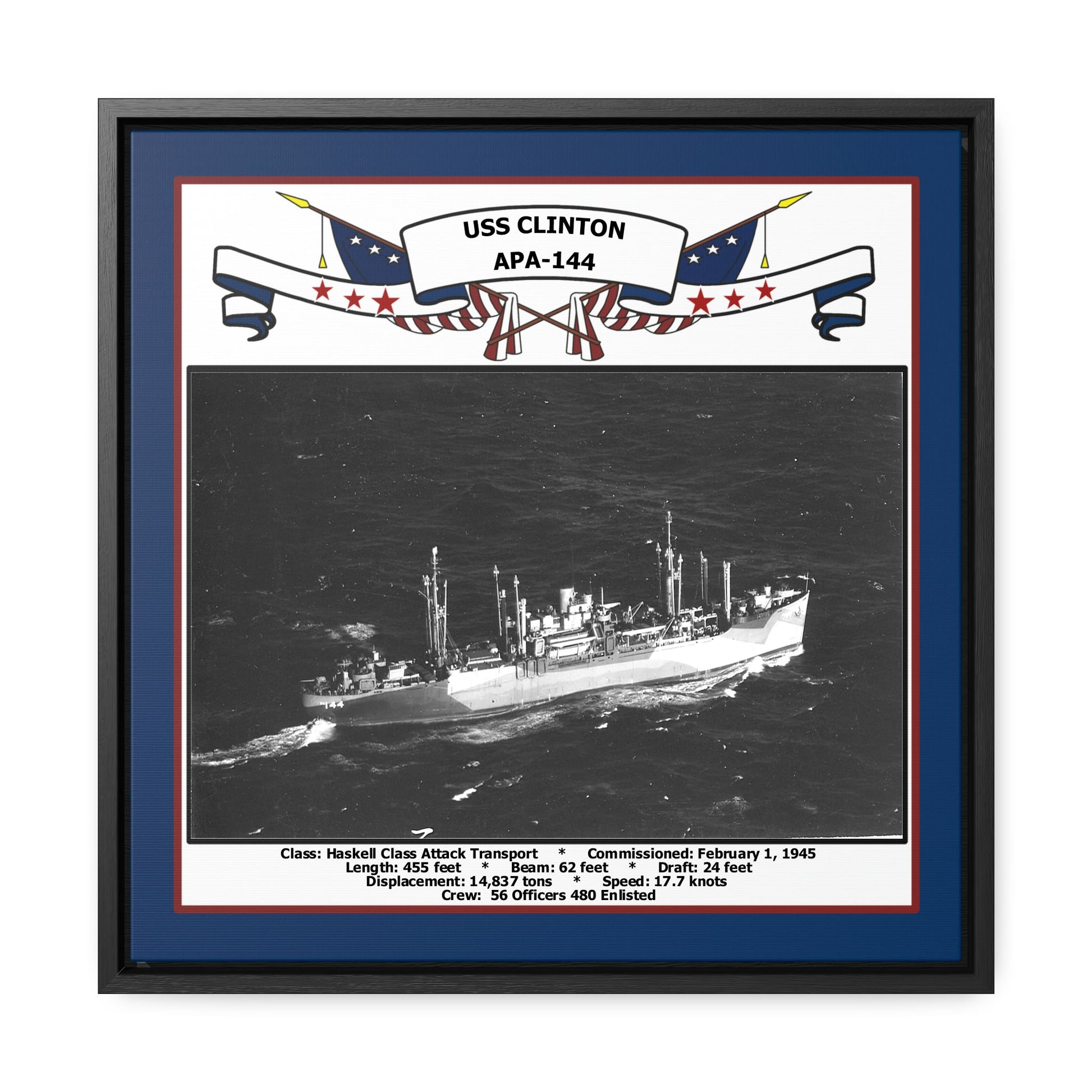 USS Clinton APA-144 Navy Floating Frame Photo Front View
