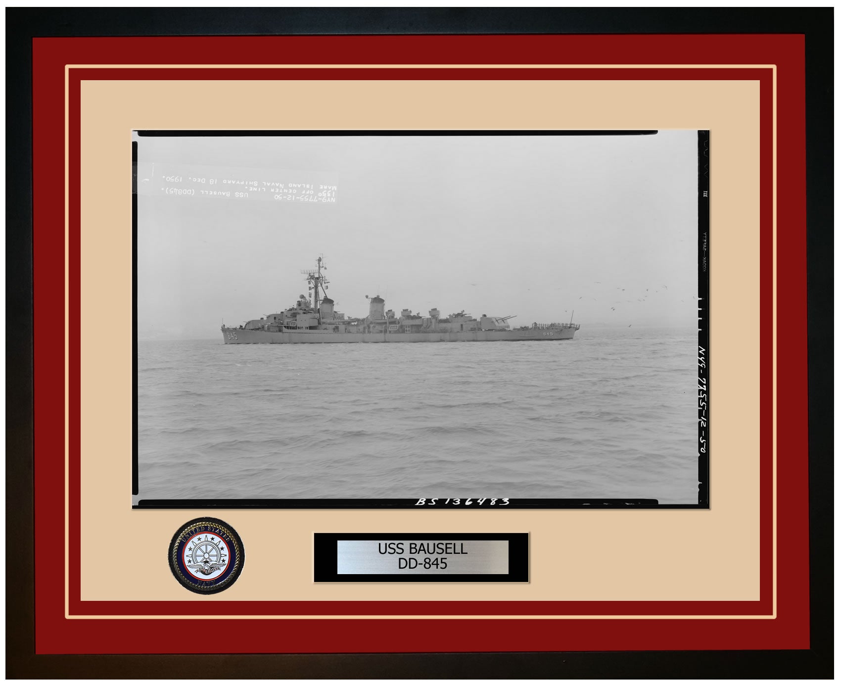 USS BAUSELL DD-845 Framed Navy Ship Photo Burgundy