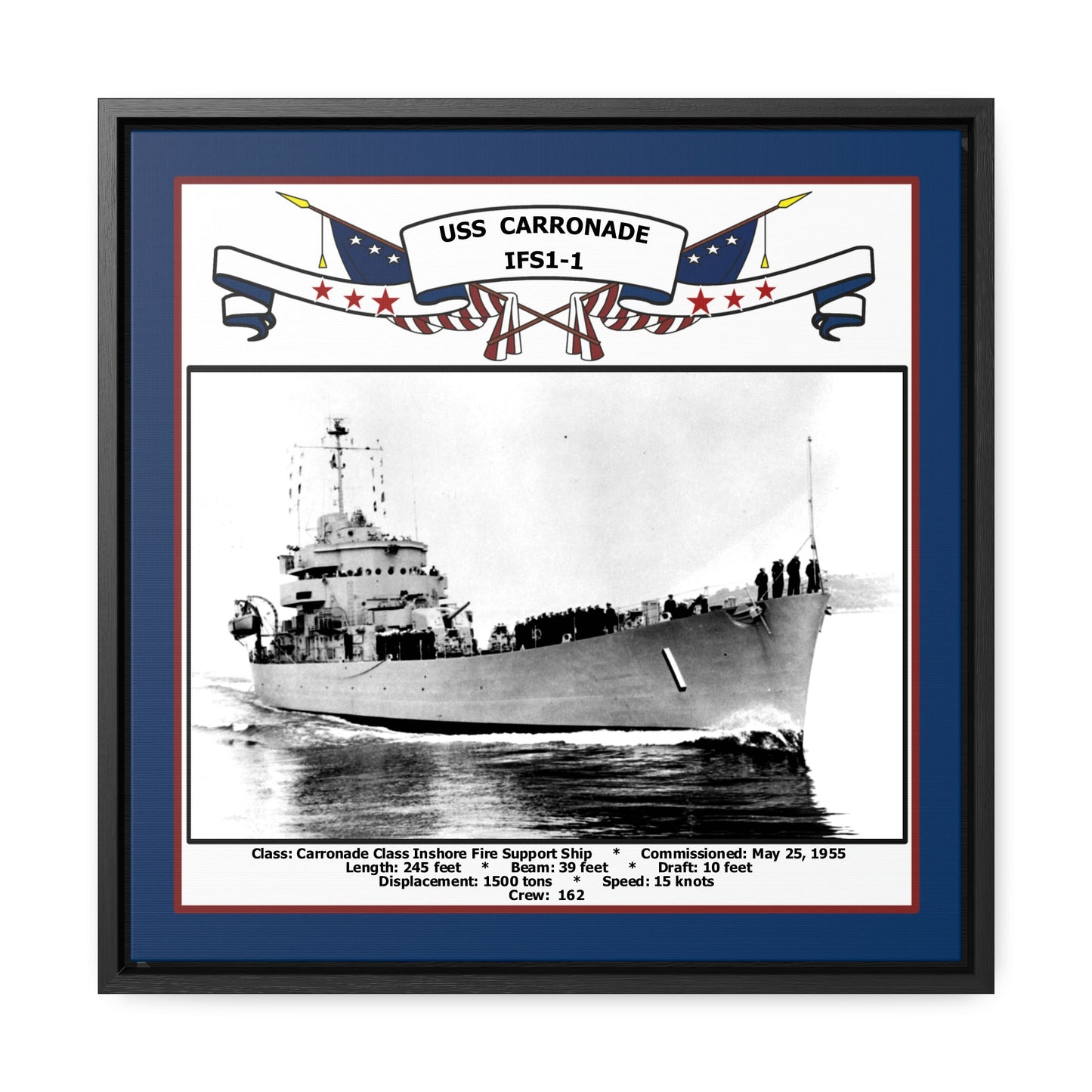 USS Carronade IFS1-1 Navy Floating Frame Photo Front View