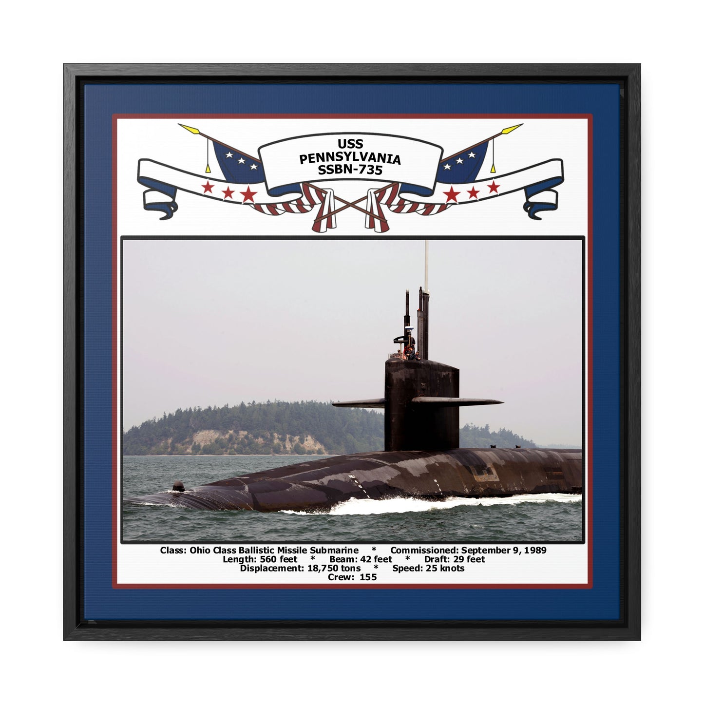 USS Pennsylvania SSBN-735 Navy Floating Frame Photo Front View