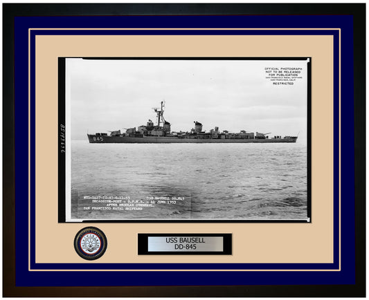 USS BAUSELL DD-845 Framed Navy Ship Photo Blue