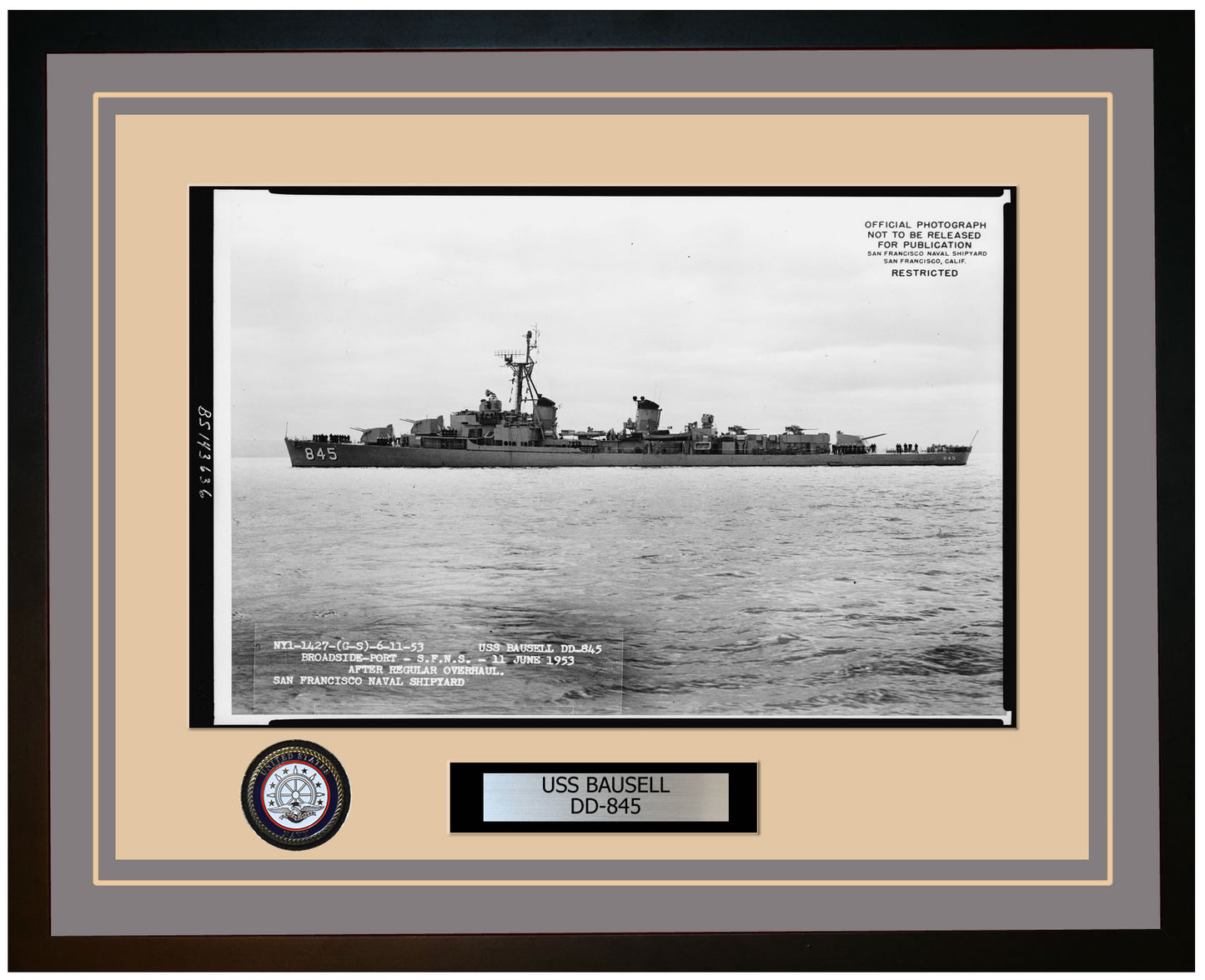 USS BAUSELL DD-845 Framed Navy Ship Photo Grey